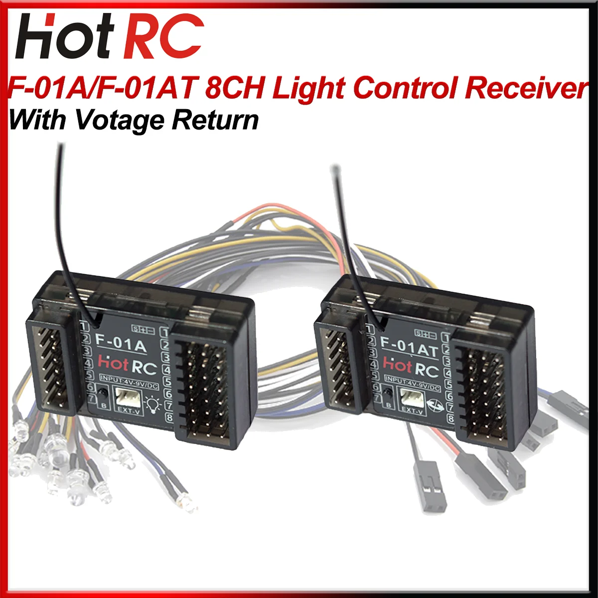 HotRC F01A F-01AT 8CH الدوران استقبال مصباح التحكم الجهد العودة PWM 8 قناة مع 12LED ضوء ل RC سيارة الطائرات خزان قارب جزء