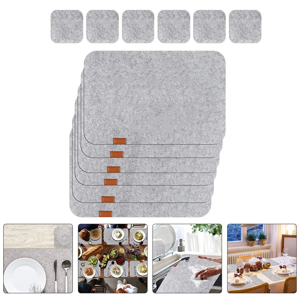 

12 Pcs Grey Felt Placemats Coasters for Dining Table Washable Heat Resistant Eco Friendly Soft Square Mats