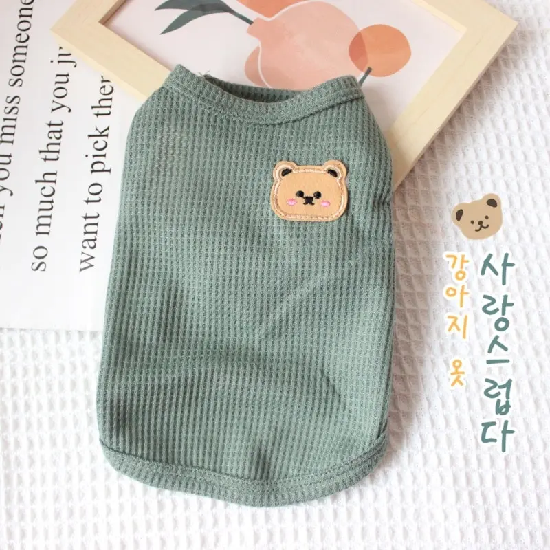 1pc Green Bear Vest Pet Dog Clothes Cat Solid T-shirt Clothing Dogs Thin Small Fashion Chihuahua Summer Breathable