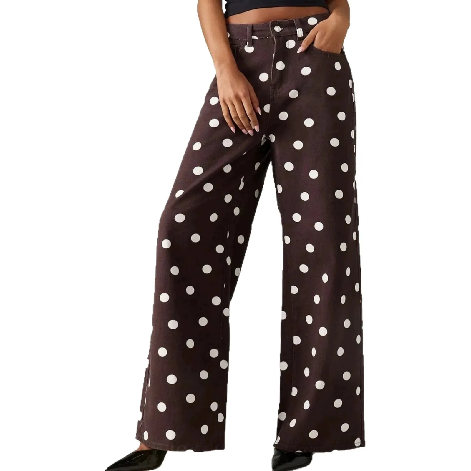 New Women Polka Dot Wide Leg Jeans Vintage High Waist Straight Trousers Casual Loose Denim Pants Y2K Streetwear Fall 2026