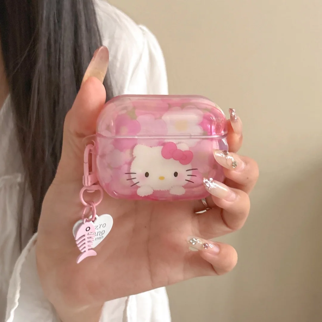 Niedliche Cartoon Sanrio Hello Kitty Blumen-Kopfhörerhülle für Apple AirPods 3 4 Pro 2 Pro 3 Wireless Bluetooth Headset Weiche TPU-Hülle