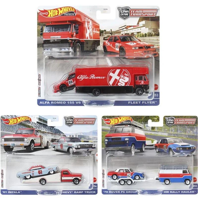 Original Hot Wheels Premium Car Culture Team Transport Toys for Boys 1/64 Diecast Porsche 959 Euro Hauler Willys Speed Waze Gift