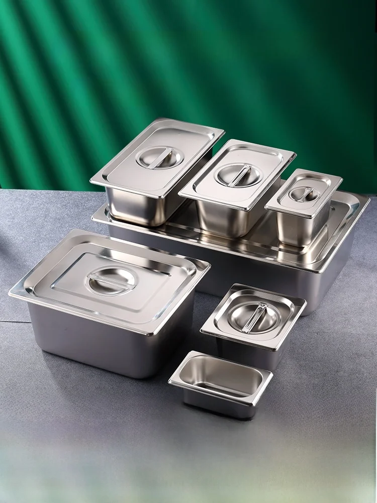 Stainless Steel Rectangular Bowl with Lid Square Tray Fraction Plate Milk Tea Shop Fast Food Truck Boxed Bowl Sandblasted