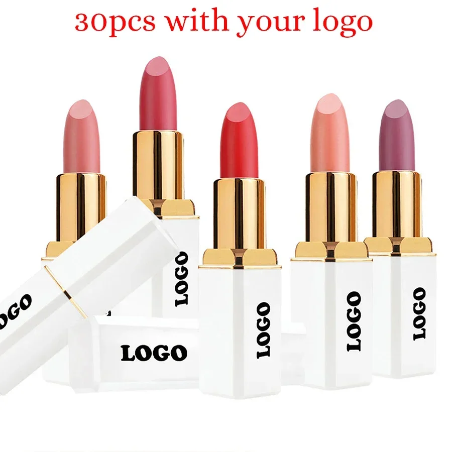 Private Labe 24-color Solid Lipstick Custom Logo White Square Tube Matte Lipsticks Bulk Waterproof Long-lasting Makeup Vegan image 3