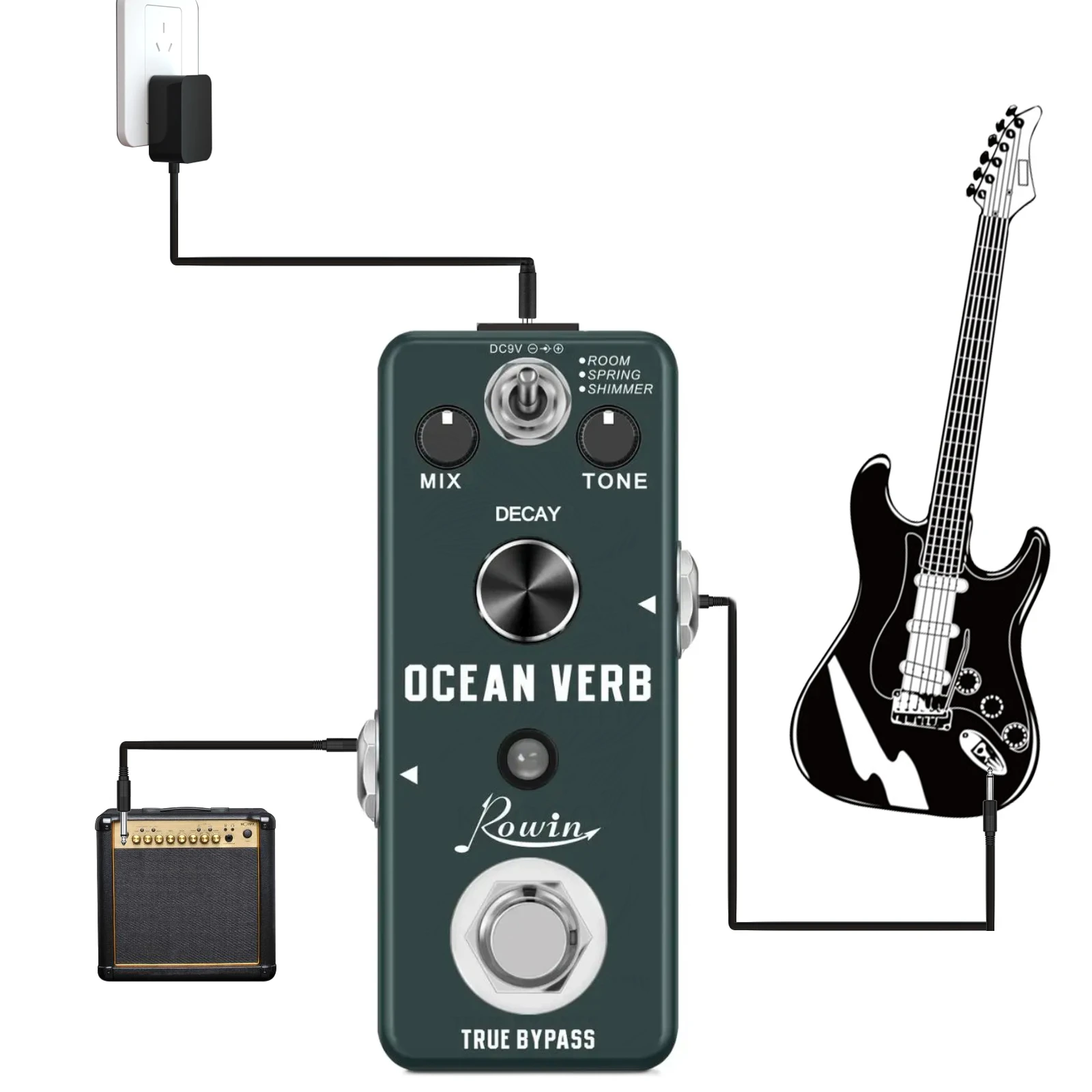 Imagem -05 - Pedal Reverb Guitarra Rowin Oceano Verbo Reverb Efeito Digital Pedal Sala Primavera Shimmer Modelos para Guitarra Elétrica Baixo Vave Midi