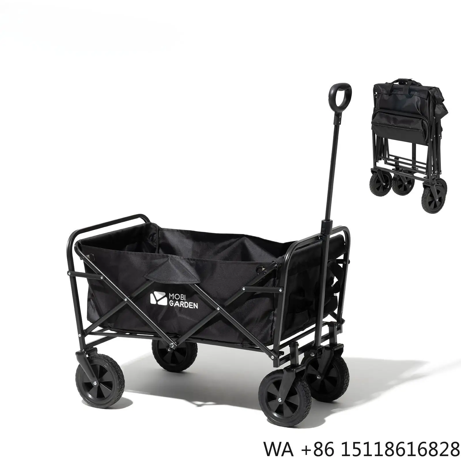 Mobi Garden Lightweight Four-Wheel Folding Camping Wagon with Storage Sand Color Oxford Cloth PP for Outdoor Adventures Children