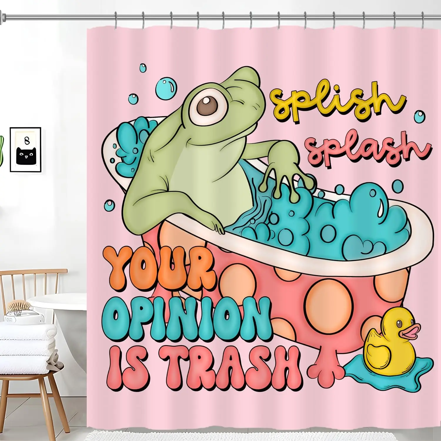 Funny Frog Shower Curtains, Humor Sarcastic Froggy Shower Curtain, 72 x 72 Inch Splish Splash Your Opinion is Trash Waterproof S