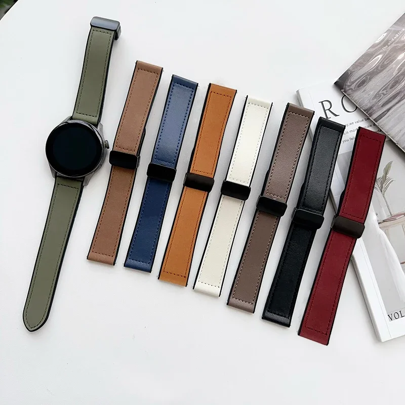 Leder-Silikonarmband für Samsung Galaxy Watch 4, 5, 6, 7, 40 mm/44 mm, Magnetband für Galaxy Watch 4/6 Classic 43 47 mm 42 46 mm