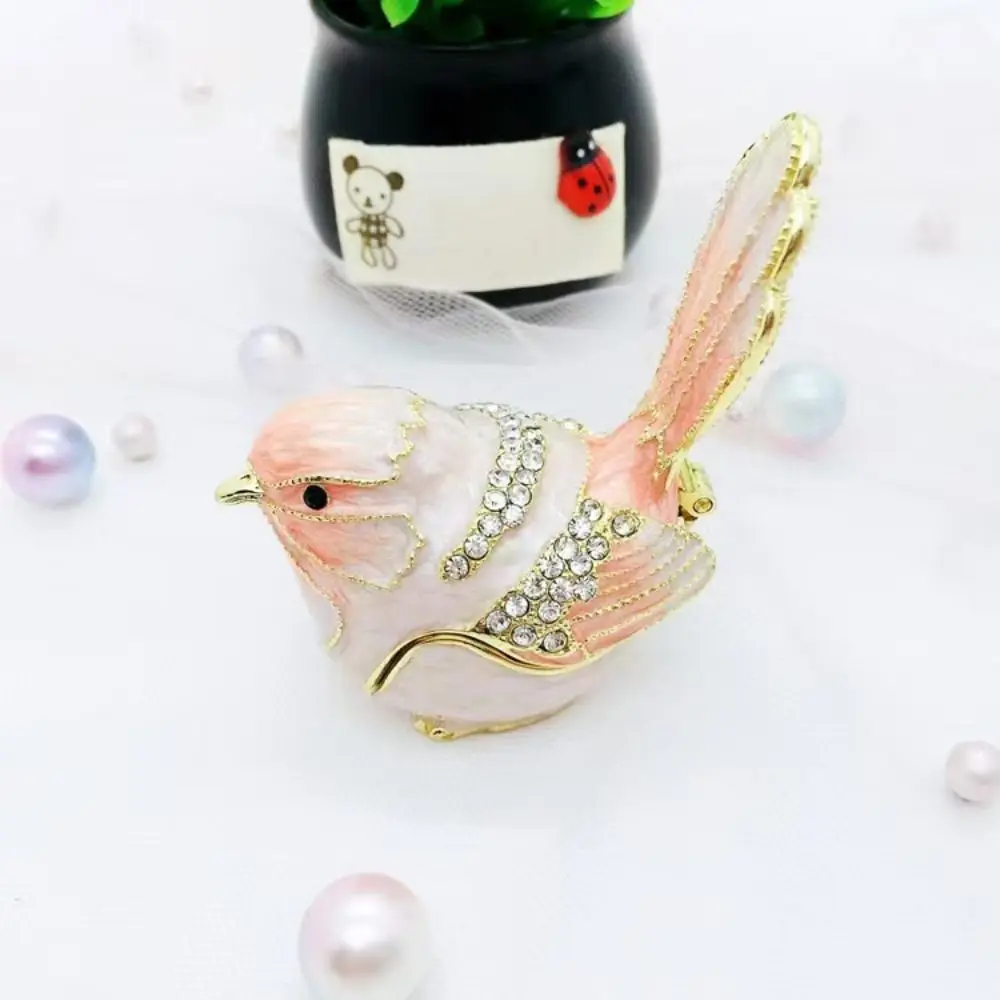 

Миниатюрная шкатулка для украшений в виде птички, розово-голубая, изысканная работа, эмалированные фигурки животных, металлический материал