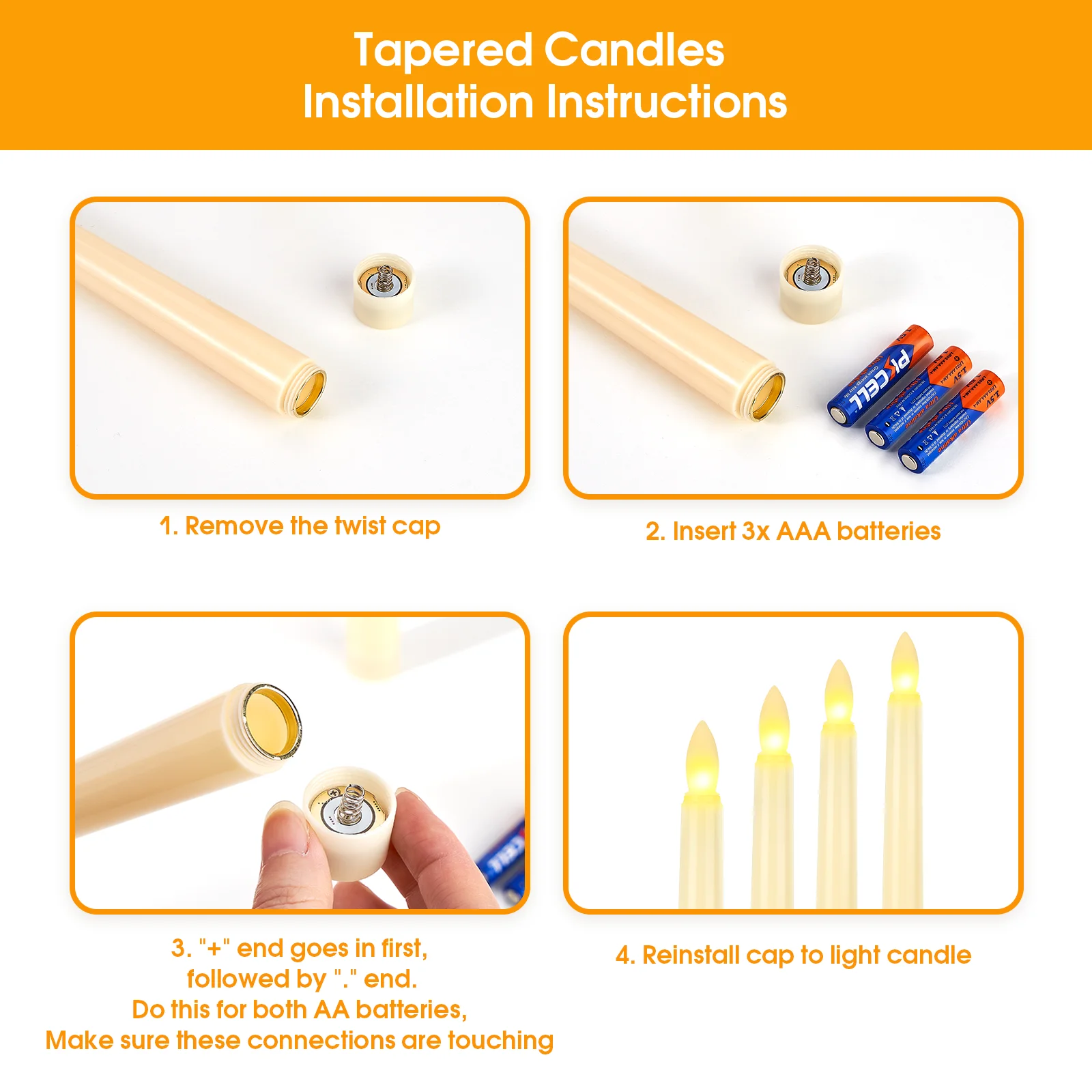 FPOO LED Flameless Taper Candles Tall Tapered Candle Battery Operated Warm White Flickering Flame Led Lights Handheld Home Decor
