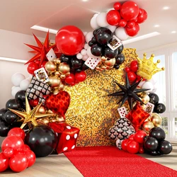 Red and black casino balloon arch wreath set, starry crown dice poker, Las Vegas casino theme party decoration