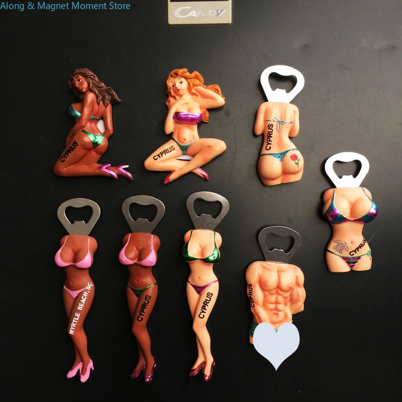 قبرص الإبداعية السياحة التذكارية الحرف الزخرفية ستيريو فتاة بيكيني المغناطيس الثلاجة ملصق فتاحة الزجاجات