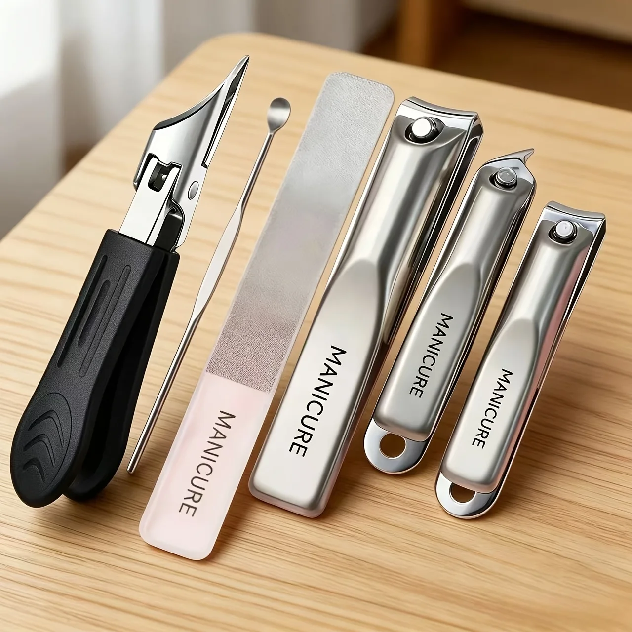 Stainless Steel Anti-Splash Nail Clipper + Cuticle Tools, Complete Manicure Set, Compact Storage for Travel and Business Trips