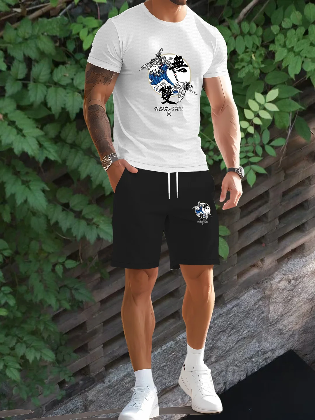 بدلة رياضية وترفيهية صيفية للرجال بأكمام قصيرة تي شيرت شورت مكون من قطعتين، مجموعة كاملة #2