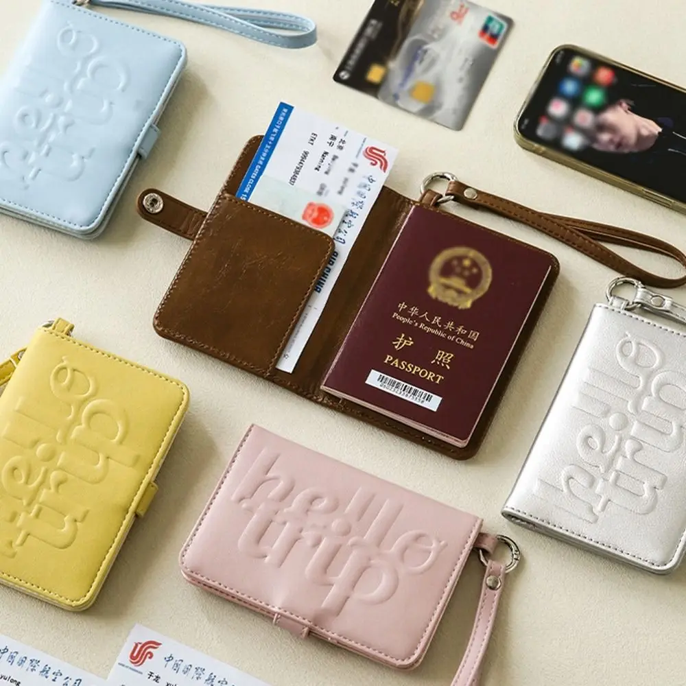 

PU Leather Passport Holder Letter Hanging Rope Certificate Storage Bag Ticket Holder Airplane Check-in Passport Clip
