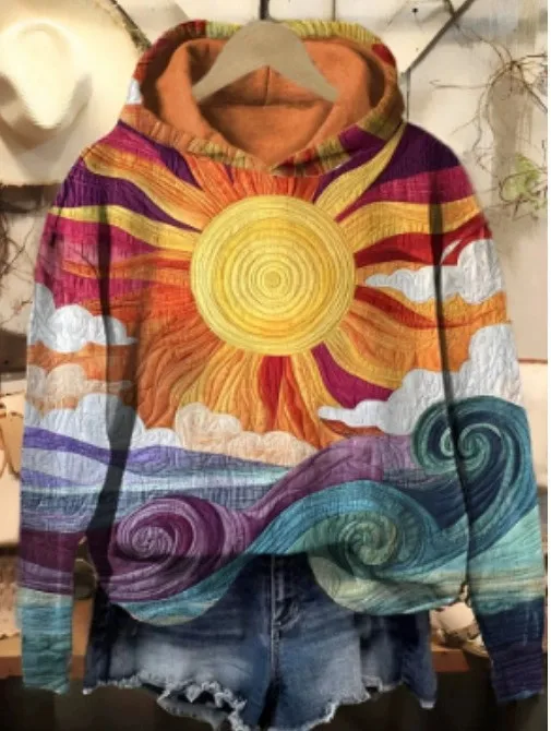 Fashion Colorful Sun Pattern 3D Print Hoodies Women's Pullover Hooded Sweatshirts Y2K Tops Street Tracksuit Unisex Coat Clothing