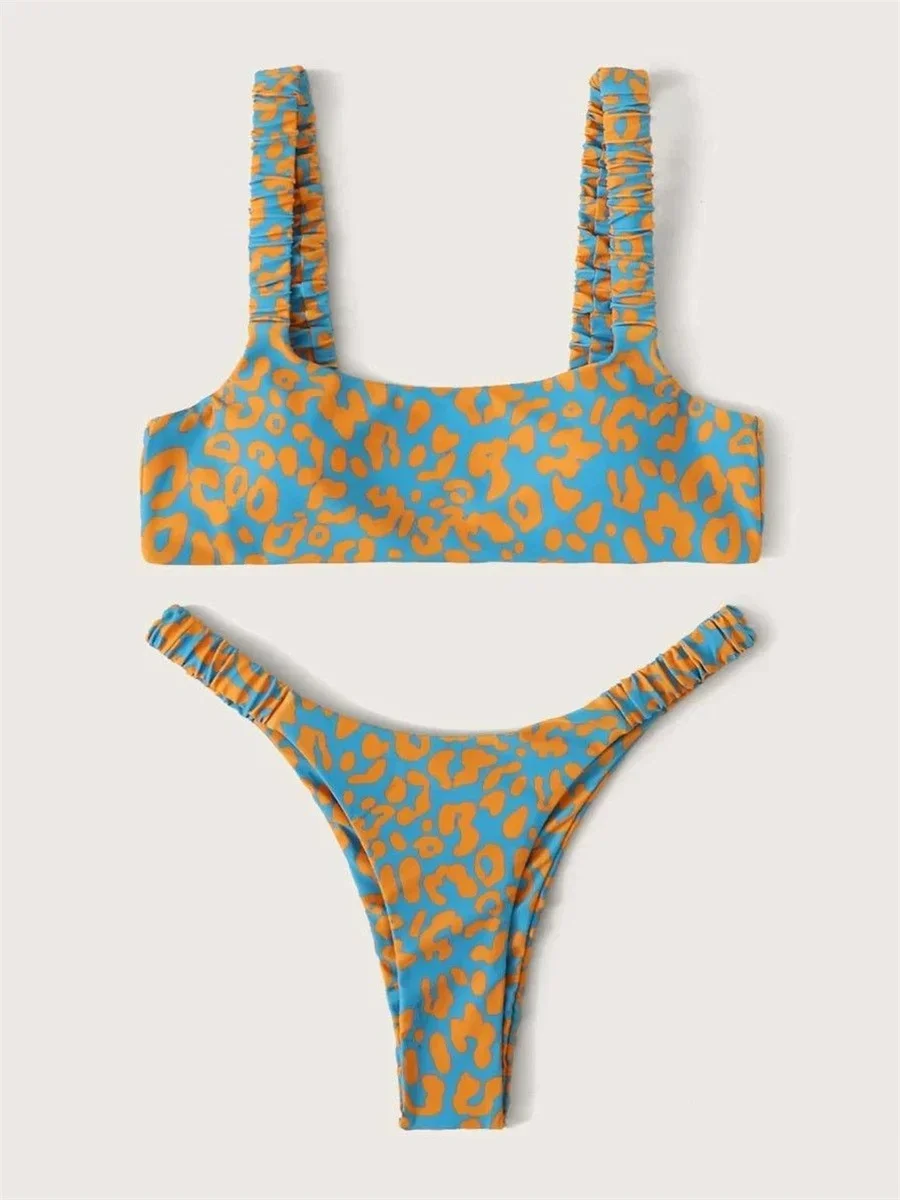 

Summer New Sexy Bikinis Women Orange Leopard Push Up Padded Thong Swimsuit Female Cut Out Bathing Suit Swimwear