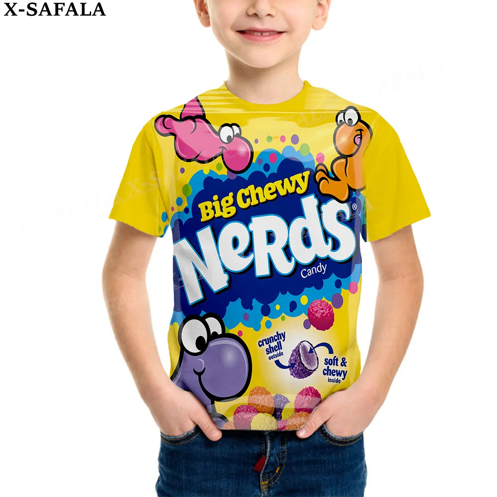 Novelty Funny Nerds Candy Food Customized 3D Printed Children Milk Fiber T-shirt Round Neck Boys Girls Kids  Casual Tops-1