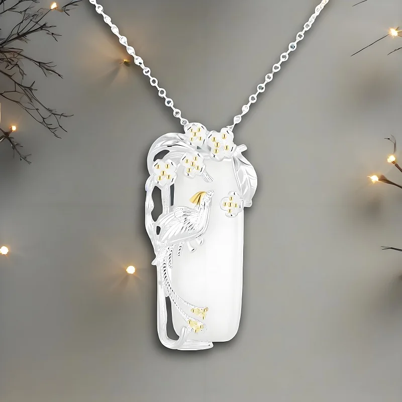 Delicate 925 Sterling Silver Bird Flower Design Clear Opal Stone Pendant Necklaces for Women Wedding Party Fashion Jewelry Gifts