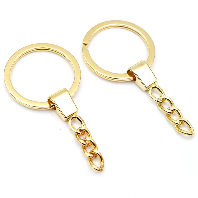 10pcs/lot Key Ring ( Ring Size: 30mm ) Key Chain Rhodium Bronze Gold Plated 50mm Long Round Split Keychain Keyrings Wholesale