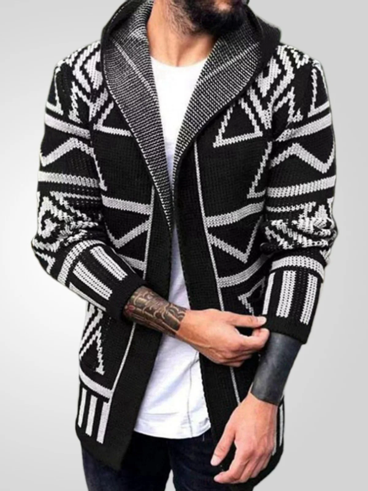 

Мужской вязаный кардиган на осень-зиму, средней длины, с цветочной вышивкой, длинными рукавами, повседневный, приталенный, молодежный, модный