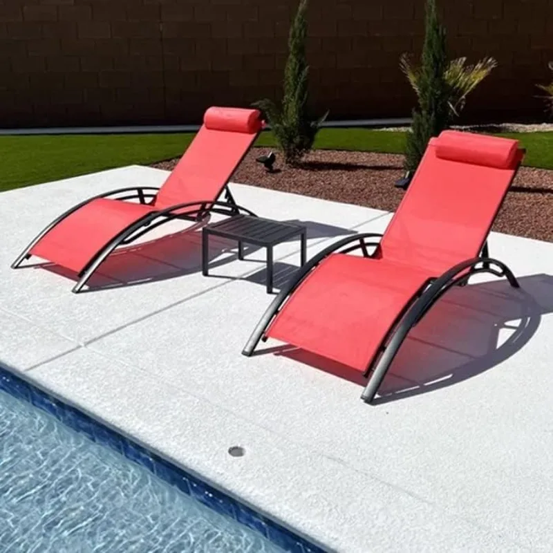 Patio Chaise Lounge Set Outdoor Lounge Chair Beach Pool Sunbathing Lawn Lounger Recliner Chair Outside Tanning Chairs with Arm