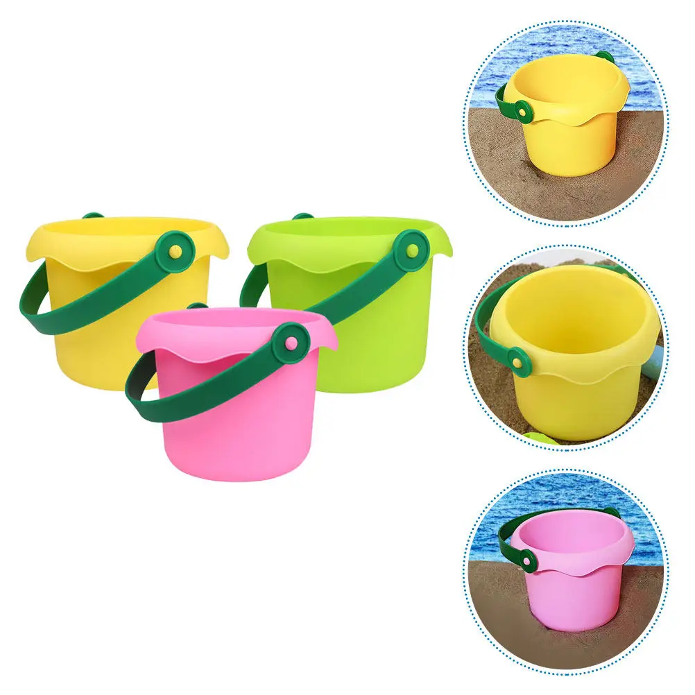 3Pcs Bright Lightweight Plastic Beach Sand Buckets with Non-Slip Grip Ergonomic Handle Multi-Use Portable Digging Water Play