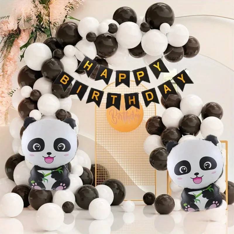 Party Decoration Set 122 Pieces Panda Balloons Black and White Balloon Arch Baby Shower Children Birthday Celebration Background view 3