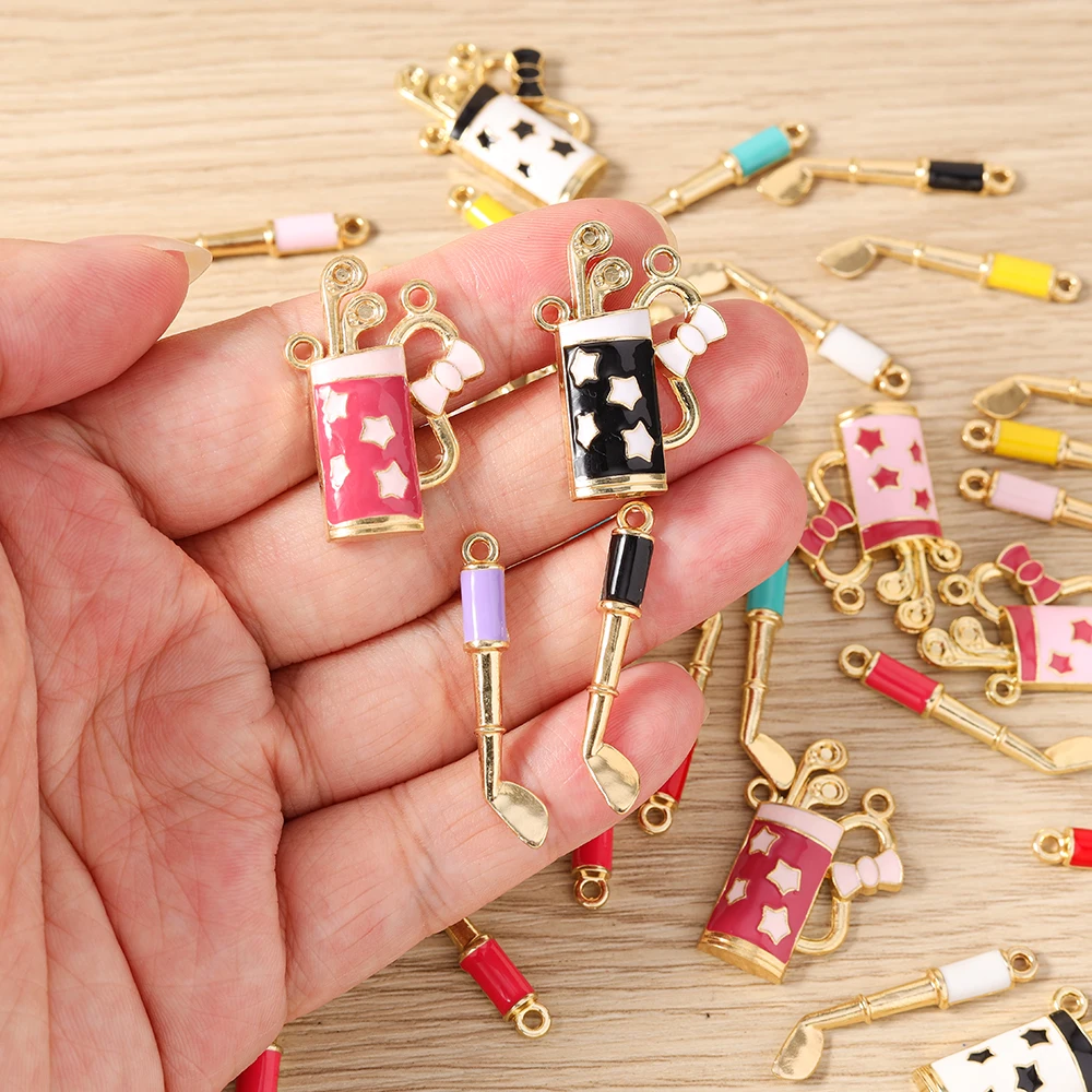 10 Stück Niedliche Emaille-Sport-Golfschläger-Taschenanhänger für Schmuckherstellung, Ohrringe, Halsketten, Schlüsselanhänger, DIY-Bastelzubehör – Detail 2