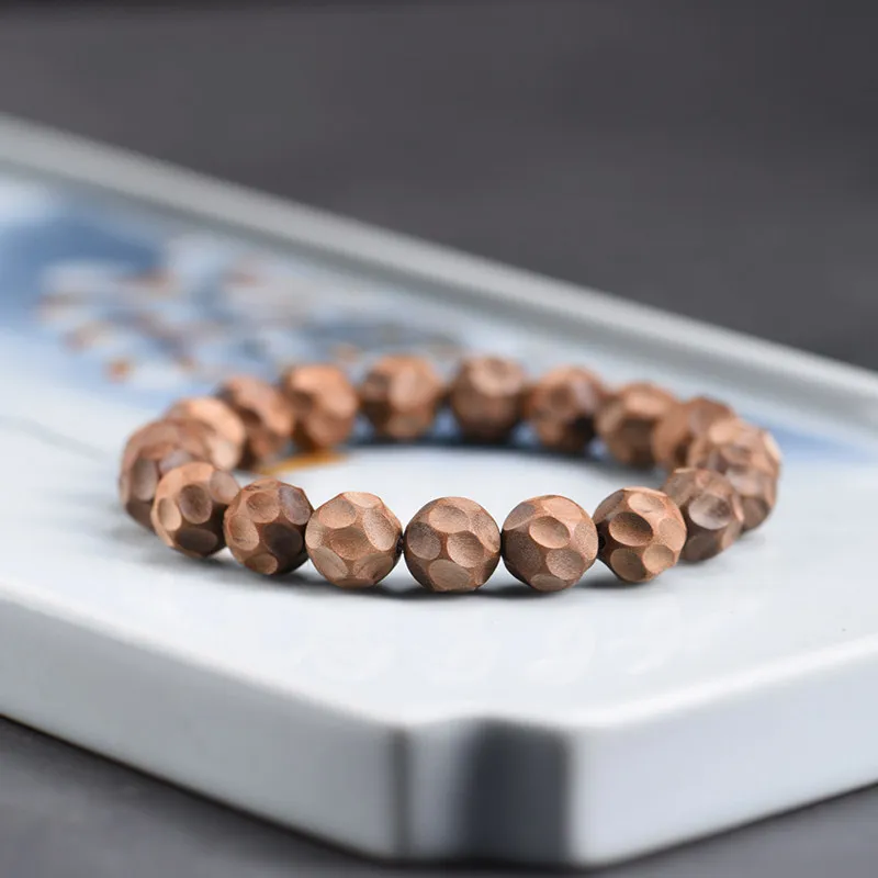 Indian Old Mountain Sandalwood Uncarved Hammer Pattern Bead Bracelet Single Circle Prayer Beads for Men and Women Gifts