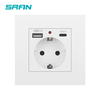 EU Power Socket ,Socket With Usb Charging Port and Type c 2.1A 16A Gray PC Panel  86mm*86mm Russia Spain Wall Socket SRAN