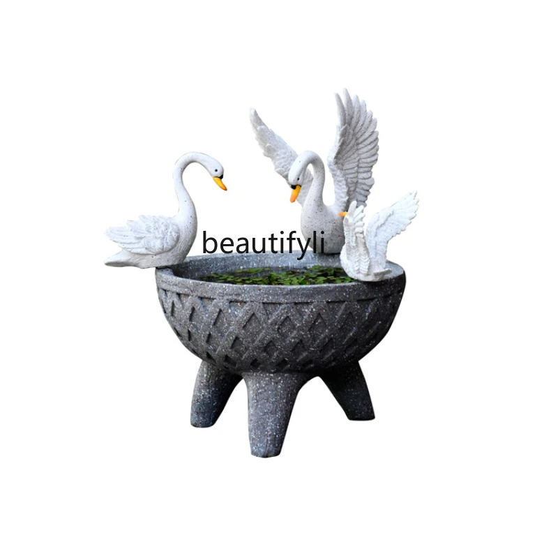 

GY Balcony Decoration Large Hydroponic Flowerpot Cute Swan Personalized Creative Narcissus Hydrocotyle Garden Decoration