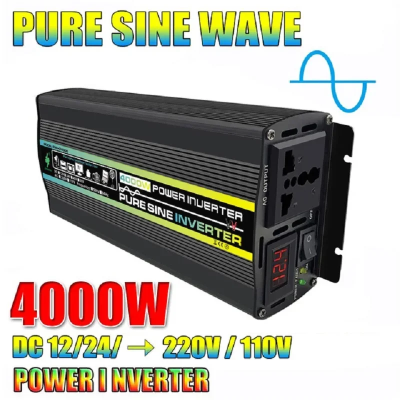 

4000W Pure Sine Wave Car Inverter Power Inverter DC12/24/48V To AC 220V Socket Converter for Car Home Outdoor Power Inverter