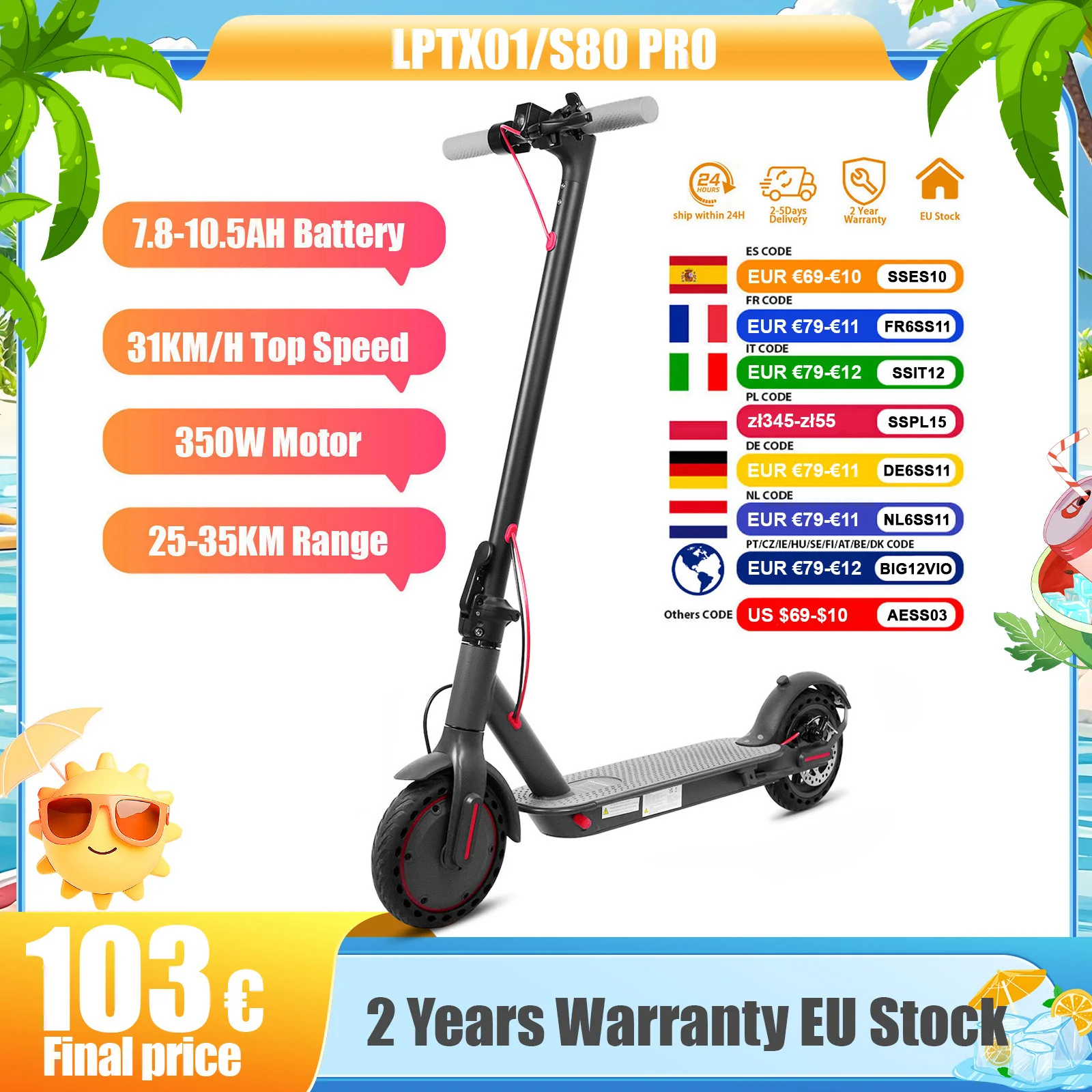 Nouvelle trottinette électrique pour adultes AOVOPRO LPTX01/S80PRO 2026, 31 km/h, 350 W, autonomie 25/35 km, 8,5 pouces, double frein, pliable