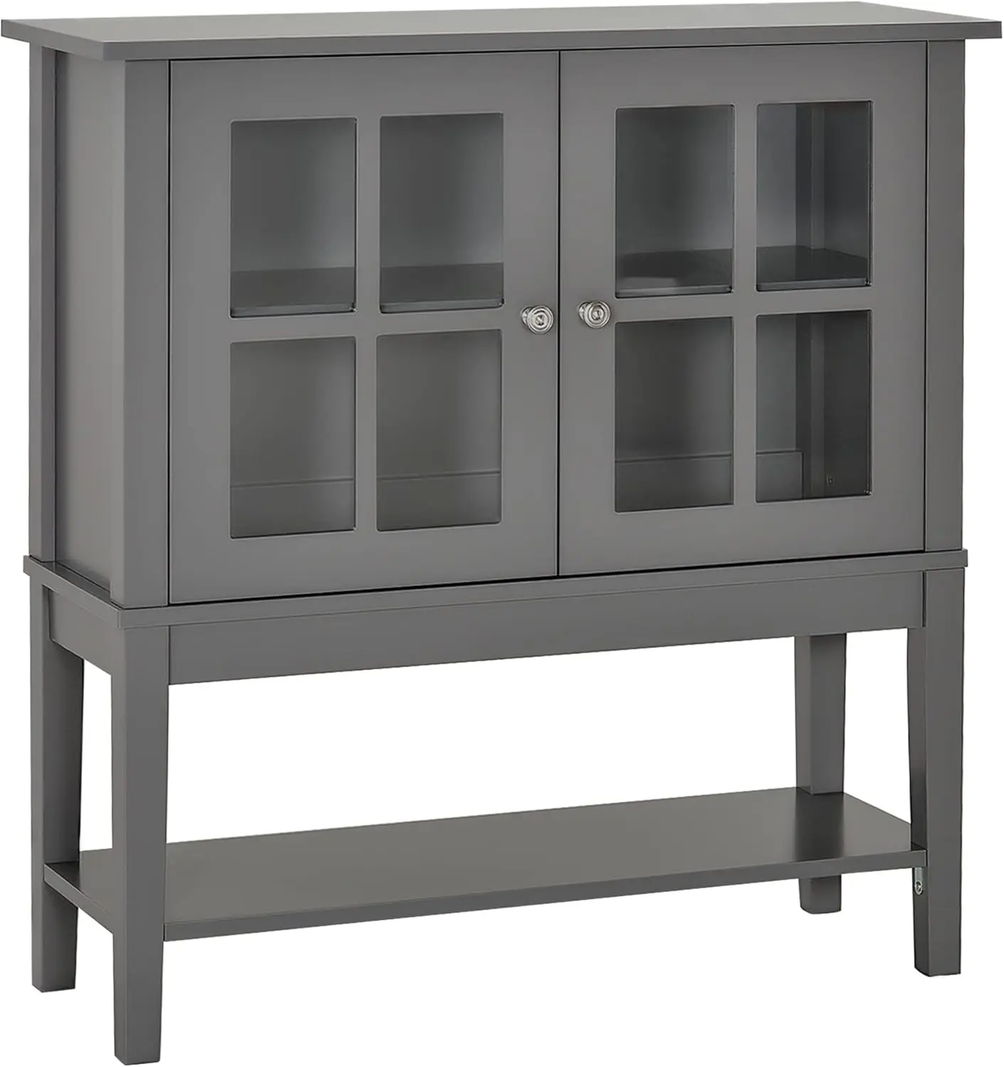 

Cabinet, Modern Sideboard Buffet Cabinet, Kitchen Cabinet with 2 Glass Doors, Adjustable Inner Shelving and Bottom Shelf, Gray