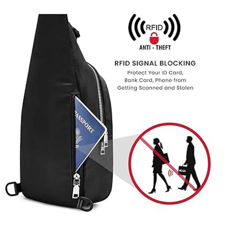 DB2 Sling Bag para homens e mulheres, RFID Blocking, Mochila Crossbody Sling, Bolsa de ombro pequeno, Porta USB do carregador