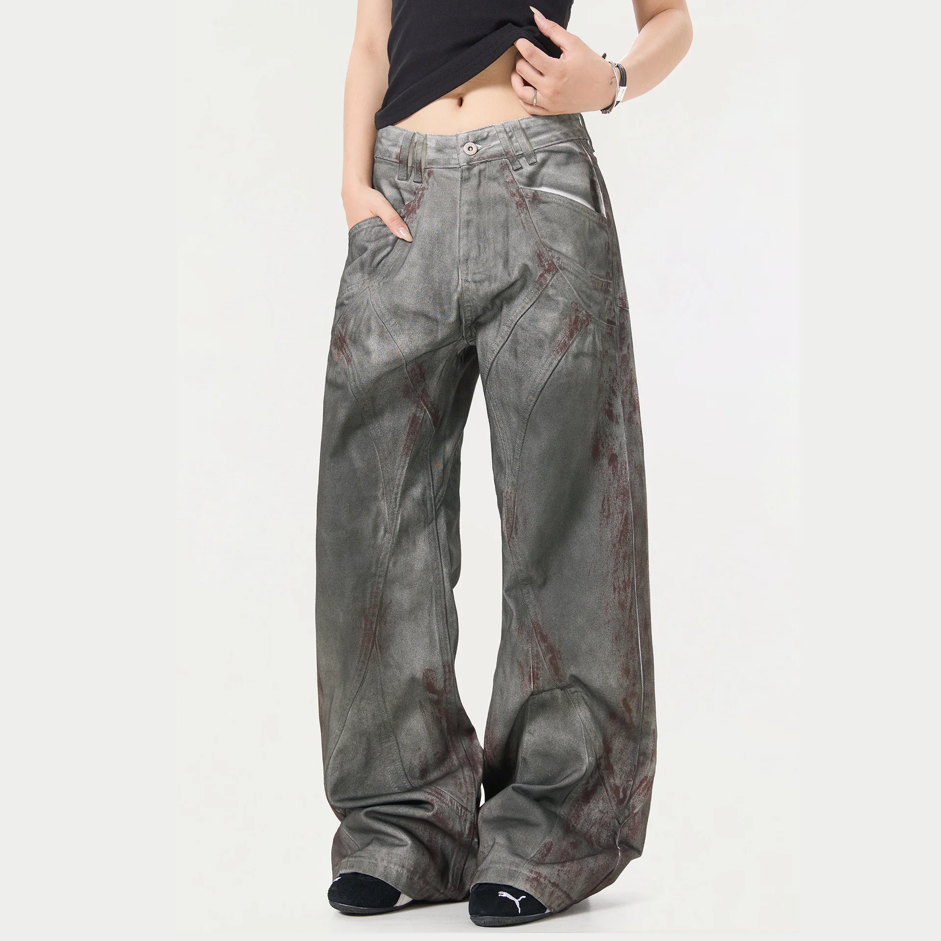 OR FL – jean 98 coton pour femmes, artisanat américain, peinture vieillissante, légèrement évasé, rétro, Vintage, pantalon pour femmes, Y2k