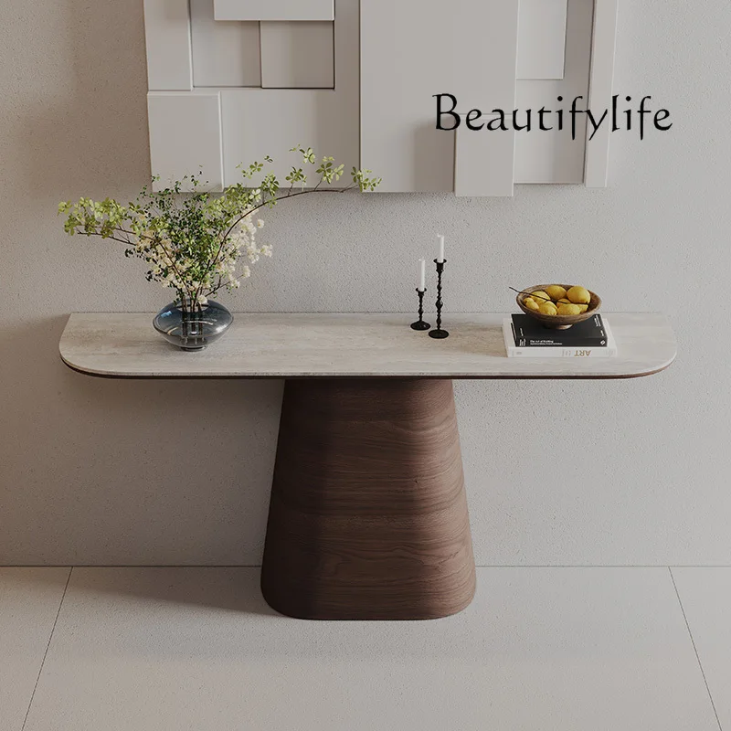 

Medieval style travertine rock slab entrance table, living room corridor, aisle, entrance platform, solid wood entrance