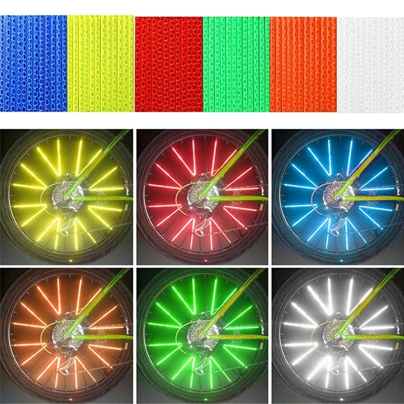 12PCS Bicikli Kerék spokes fényvisszaverő matrica Színes csöves Előzetes értesítés Biztonság ligh DIY Biciklizés reflektor fényvisszaverő Biztonság készlet