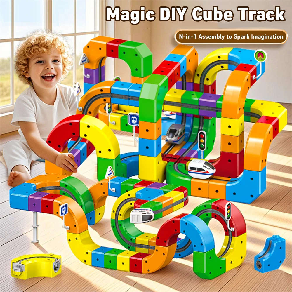 子供用マジックトラック電車電動組み立てブロック磁気レールカー迷路教育玩具キッズイースターギフトおもちゃ