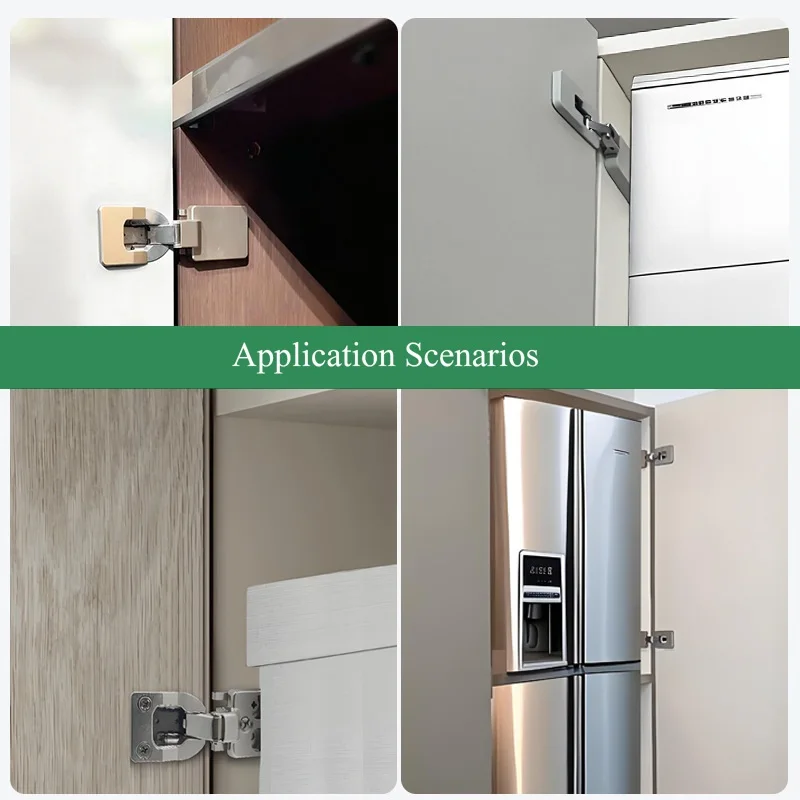 4Pcs Thin Arm Hydraulic Cabinet Hinge With Decorative Cap For Built-in Refrigerators Or Closet Aluminum Framed Glass Door