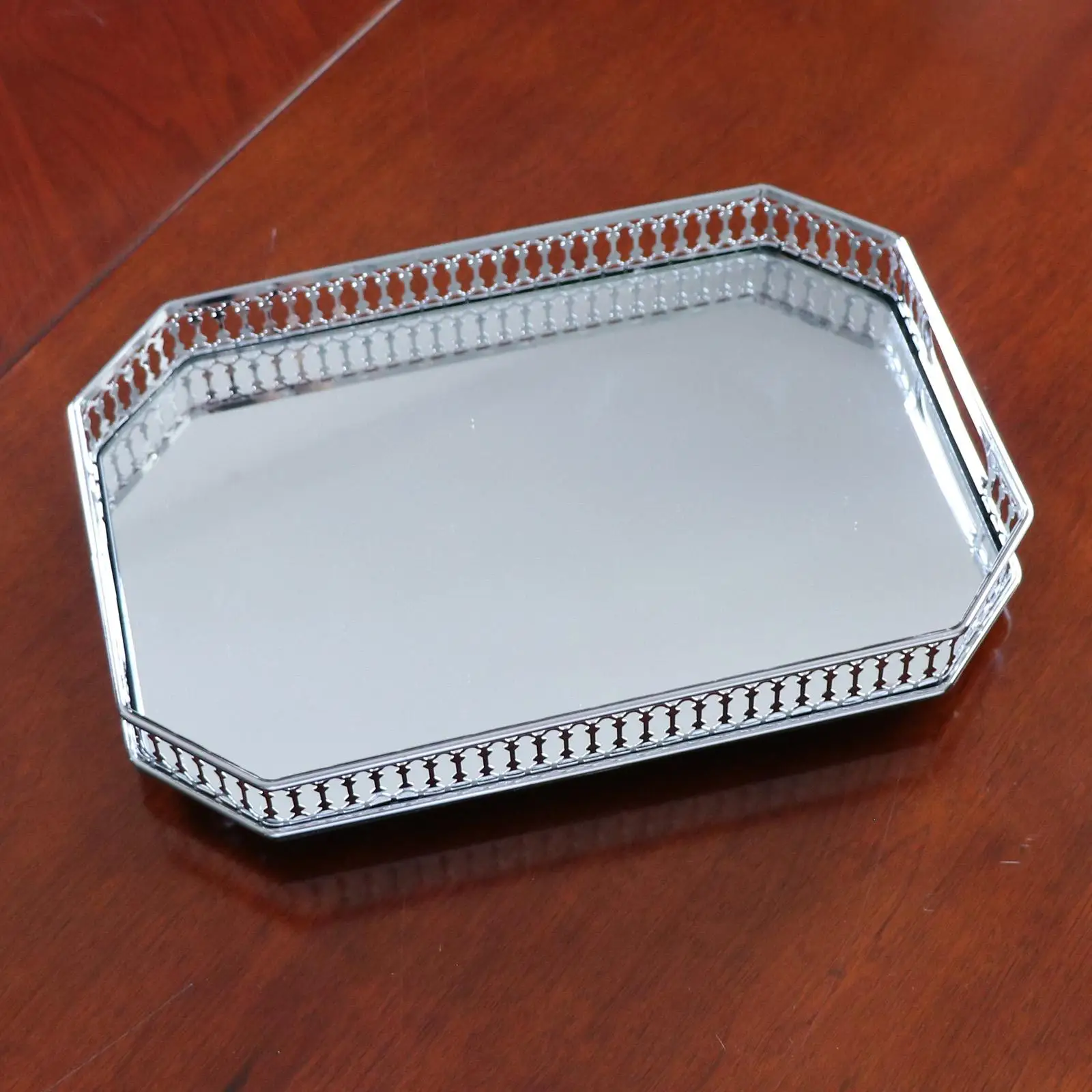 Rectangular Silver Mirror Candle Table Centrepiece Serving Tray Decorative Plate