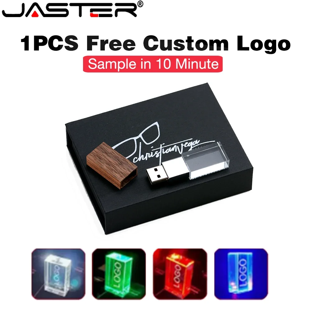 Free Custom Logo USB Flash Drive Memory Stick Crystal Blue LED Pen Drive Storage Device Pendrive 128GB 64GB 32GB USB Stick 16GB