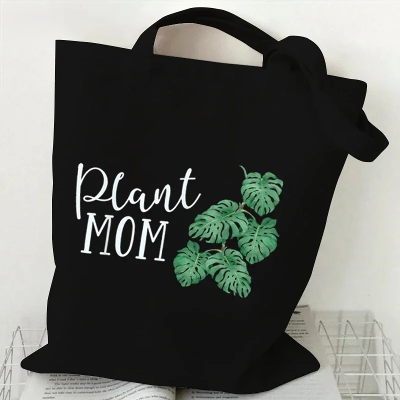 Women Canvas Handbags I Love Monstera Female Reuseable Shopping Bag Student Vintage Plants Tote Bags Woman Monstera Shoulder Bag