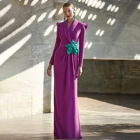 Vestido de noche Formal fucsia para mujer, manga larga, cuello en V, cinturón, sirena, flores, elegante, fiesta de boda, 2024