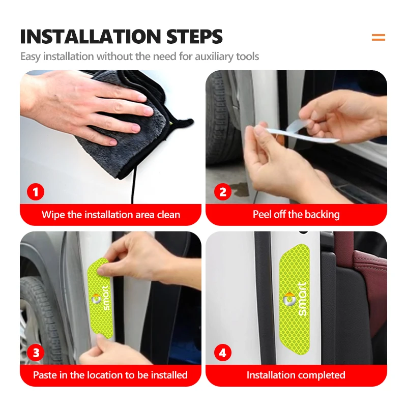 Car Door Stickers DIY Reflective Tape Warning Mark Auto Decoration For Smart Fortwo Forfour 451 453 450 452 454 Forspeed view 6