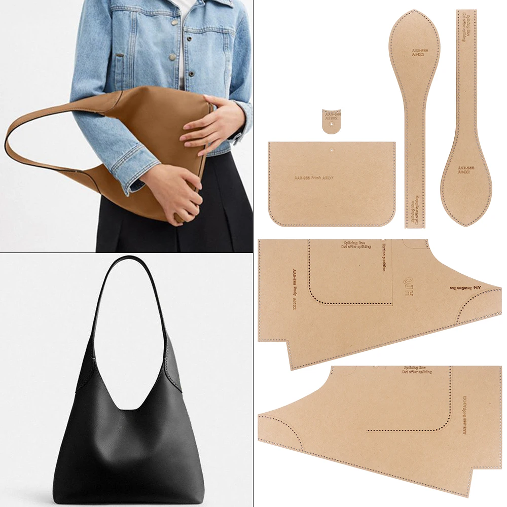 DIY Women's Tote Bag Making Stencils, Large Capacity Shoulder Crossbody Bag Kraft Paper Templates, DIY Leather Craft Patterns