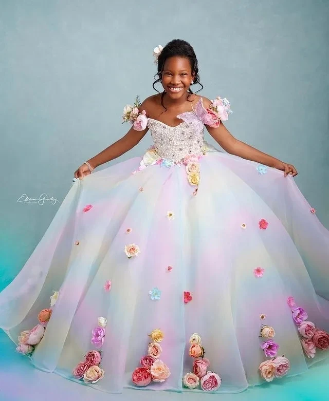 African Flower Girl Dresses Ball Gown Off The Shoulder Pearls Baby Little Girl Peageant Dress Gowns For Black Girls Customized