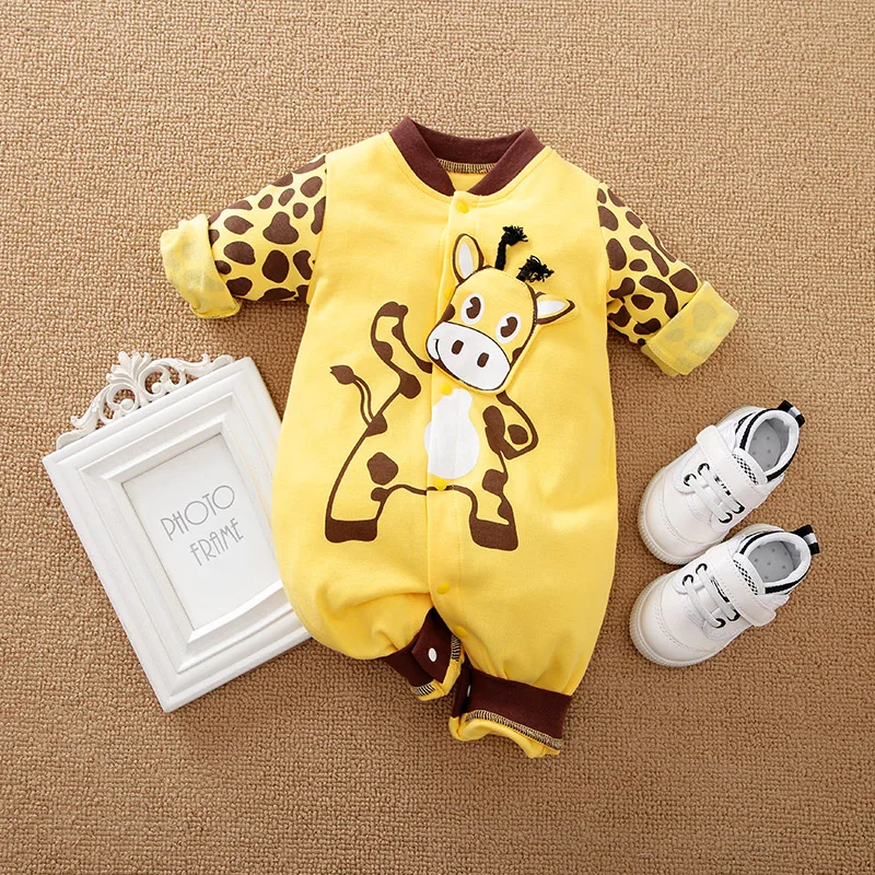 Spring and Autumn New Newborn Bodysuit Long sleeved Cow Baby Boys and Girls Pure Cotton Bodysuit