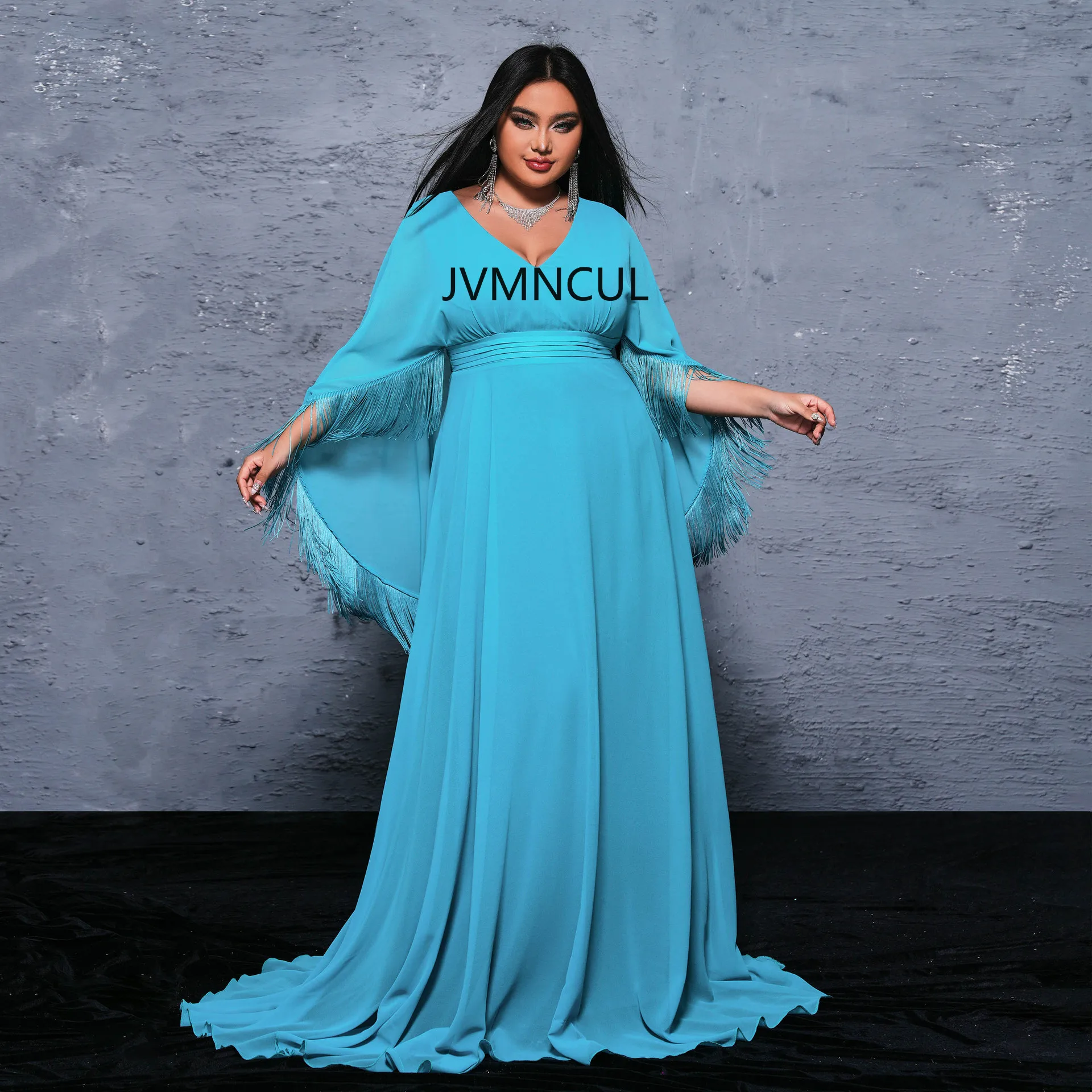 2025 European and American Style Big Size Formal Dress for Women, Long V-Neck Gown with Shawl, Sexy Evening Dress